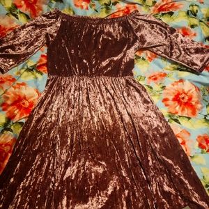 Purple velvet off the shoulder dress